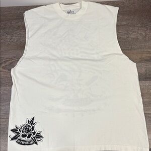 RAWGEAR Men’s Sleeveless Graphic Muscle Tee – Cream – Size XL